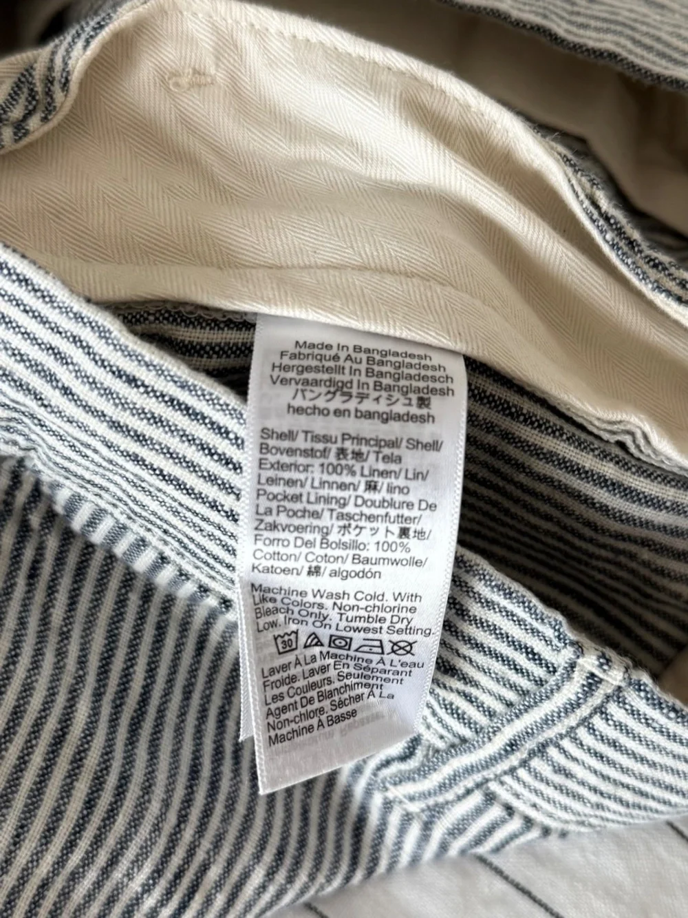 Men’s Blue/White Striped Classic Fit J Crew 100% Linen Pants 33x30